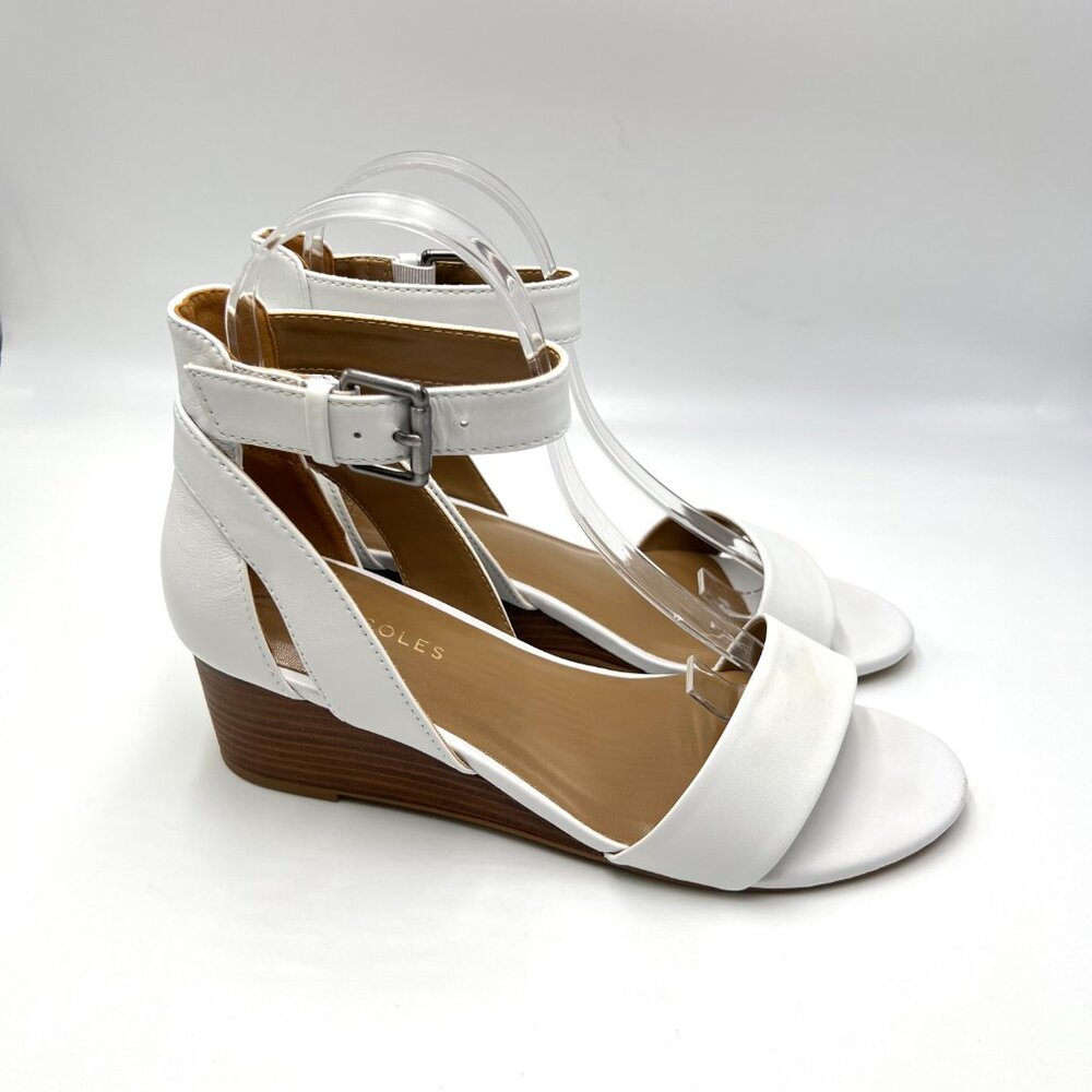 Aerosoles Womens Size 8 Willowbrook‎ White Leather Wedges Sandals Shoes